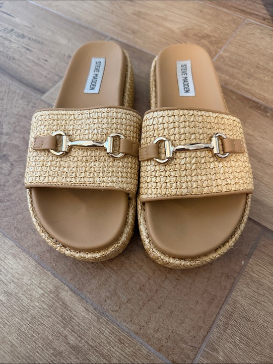 Steve Madden Shoes - Steve Madden Natural Raffia Slide Sandals with Gold Bit
